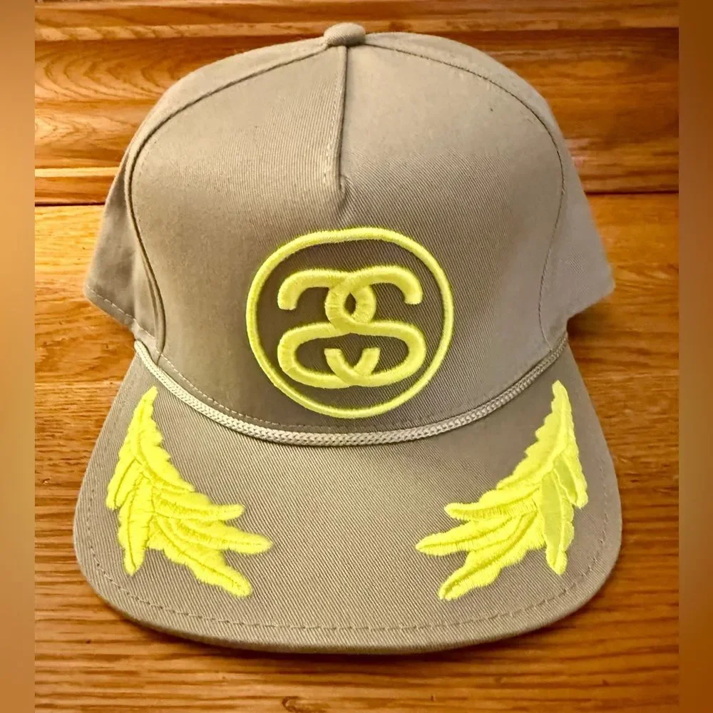 Stussy Gray Cap with Neon yellow Stars! Super Rare from Y2k! Vintage! Brand new!